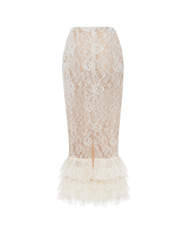 Rasario Lace Midi Skirt White 144SD002 – RASARIO