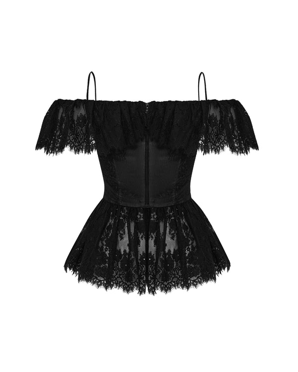 Rasario Lace Peplum Top Black 143TP001 – RASARIO