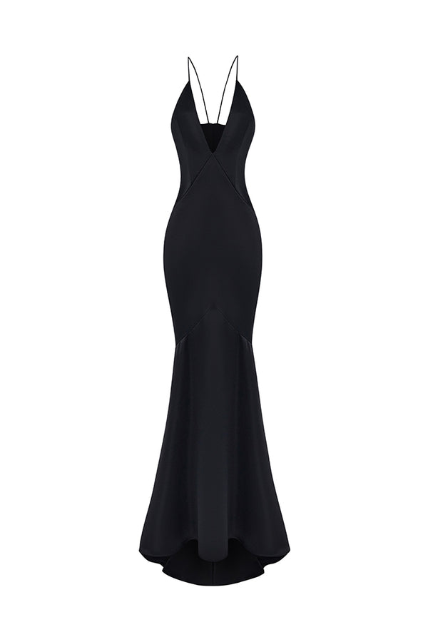 rasario Satin maxi dress black 045DX021 – RASARIO