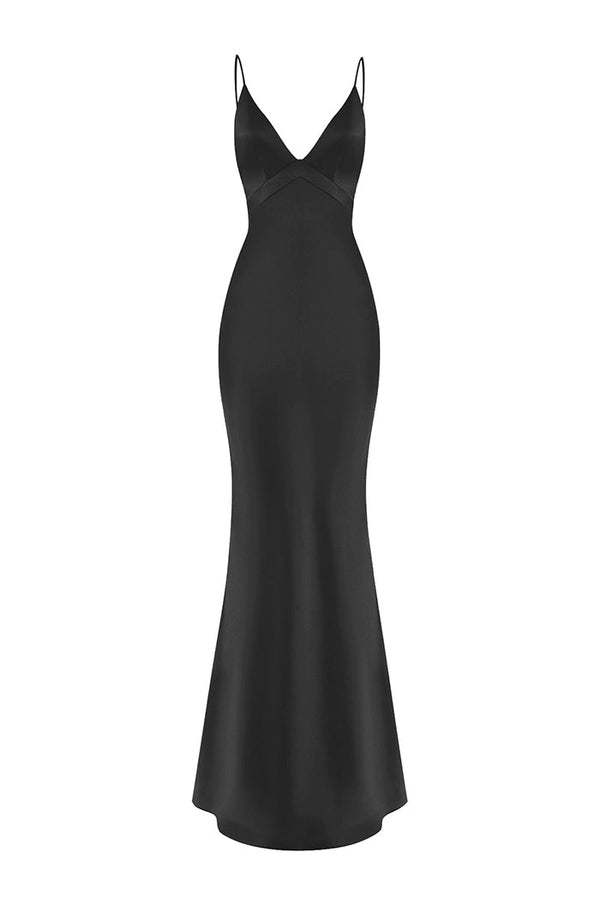 rasario Satin maxi dress black S090X010 – RASARIO
