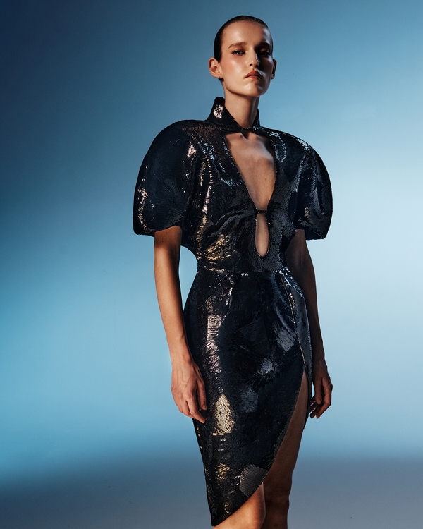 Rasario Sequin Midi Dress Black 007DD001 – RASARIO