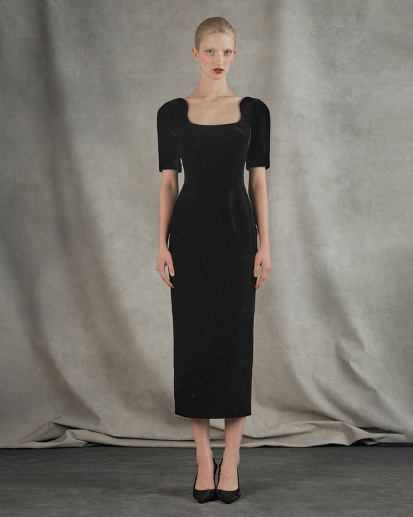 Rasario Velvet Midi Dress Black 051DD001 – RASARIO