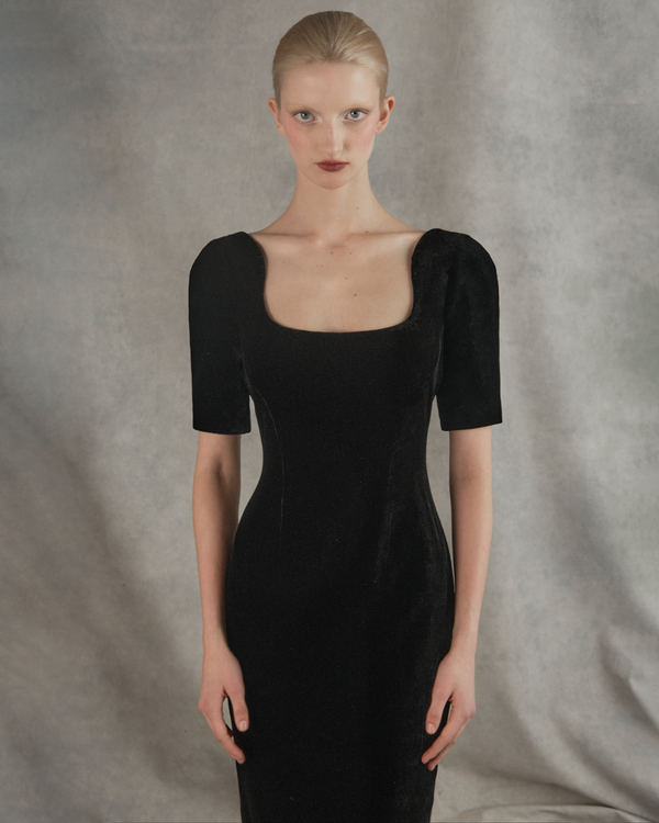 Rasario Velvet Midi Dress Black 051DD001 – RASARIO