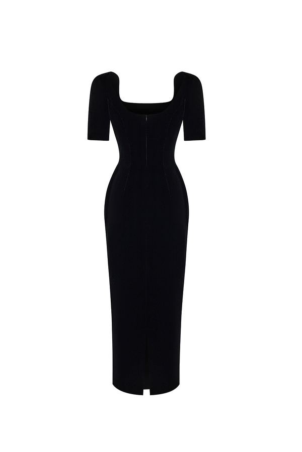 Rasario Velvet Midi Dress Black 051DD001 – RASARIO