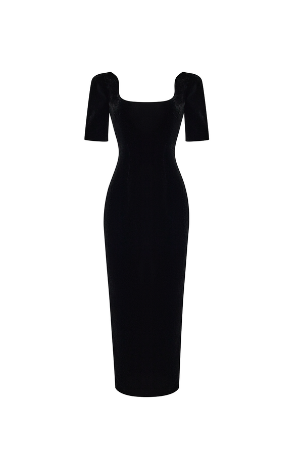 rasario Velvet midi dress black 051DD001 – RASARIO