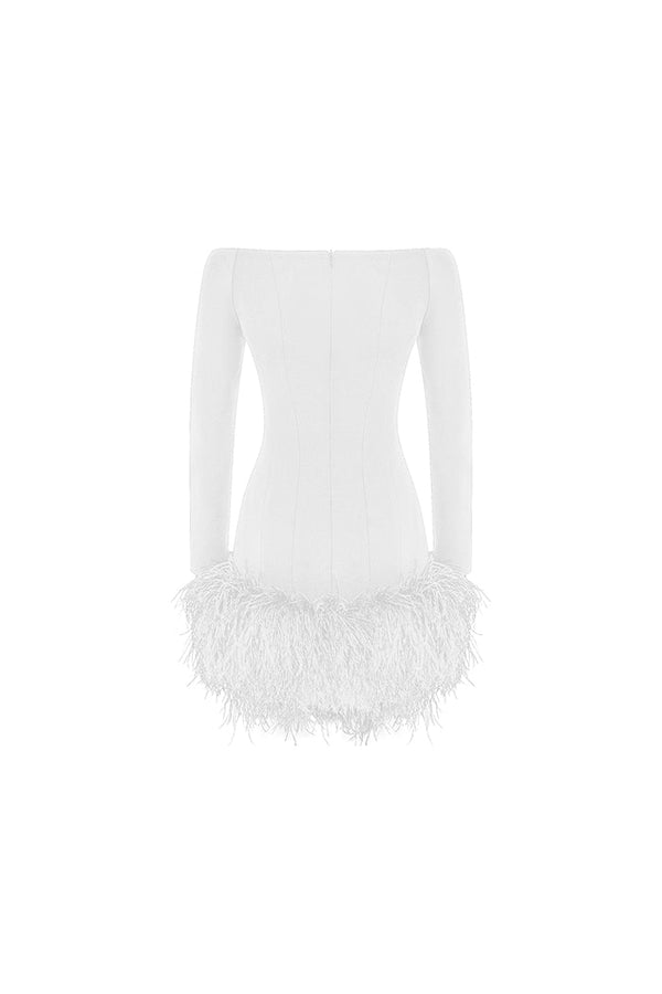 Rasario Сrepe Mini Dress With Fringe White F005N020 – RASARIO