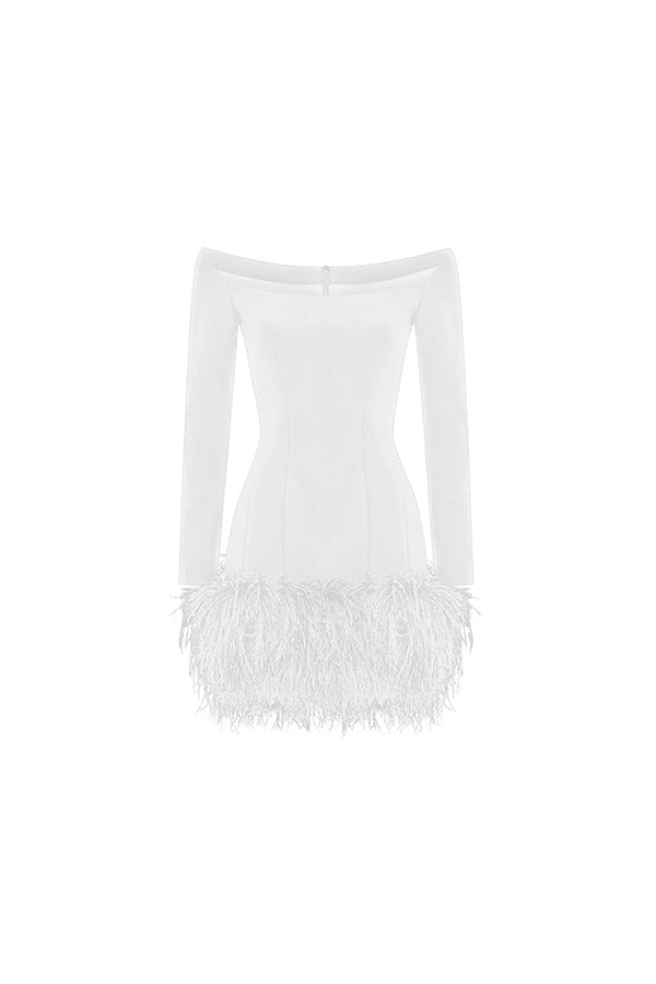 rasario Сrepe mini dress with fringe white F005N020 – RASARIO