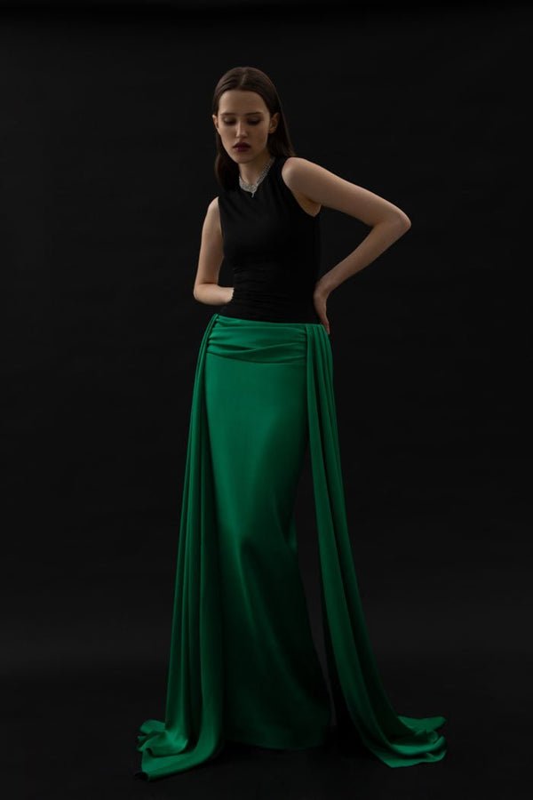 Rasario Satin And Biflex Gown With A Train Black-green F069G840 – RASARIO