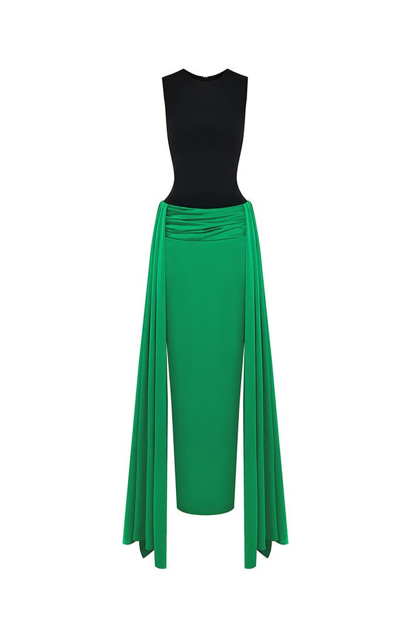 rasario Satin and biflex gown with a train black-green F069G840 – RASARIO