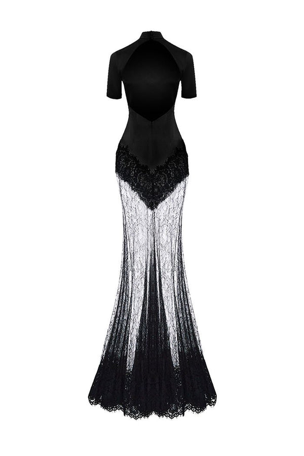 Rasario Satin And Lace Maxi Dress Black S106X010 – RASARIO