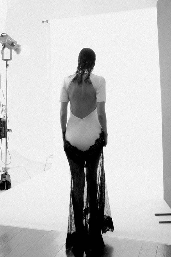 Rasario Satin And Lace Maxi Dress Black S106X010 – RASARIO