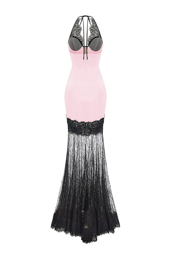 Rasario Satin And Lace Maxi Dress Light Pink/black S073X640 – RASARIO