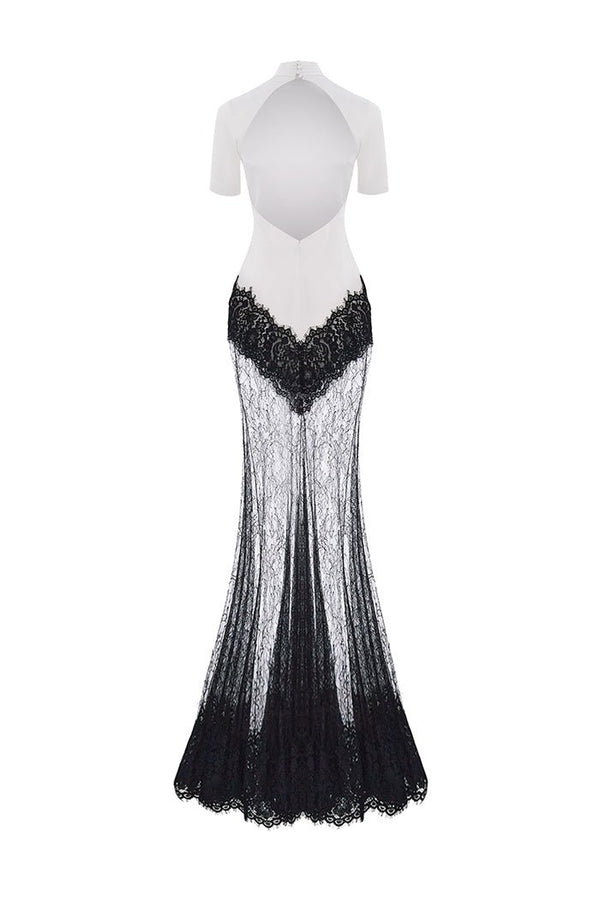 Rasario Satin And Lace Maxi Dress White/black S106X210 – RASARIO