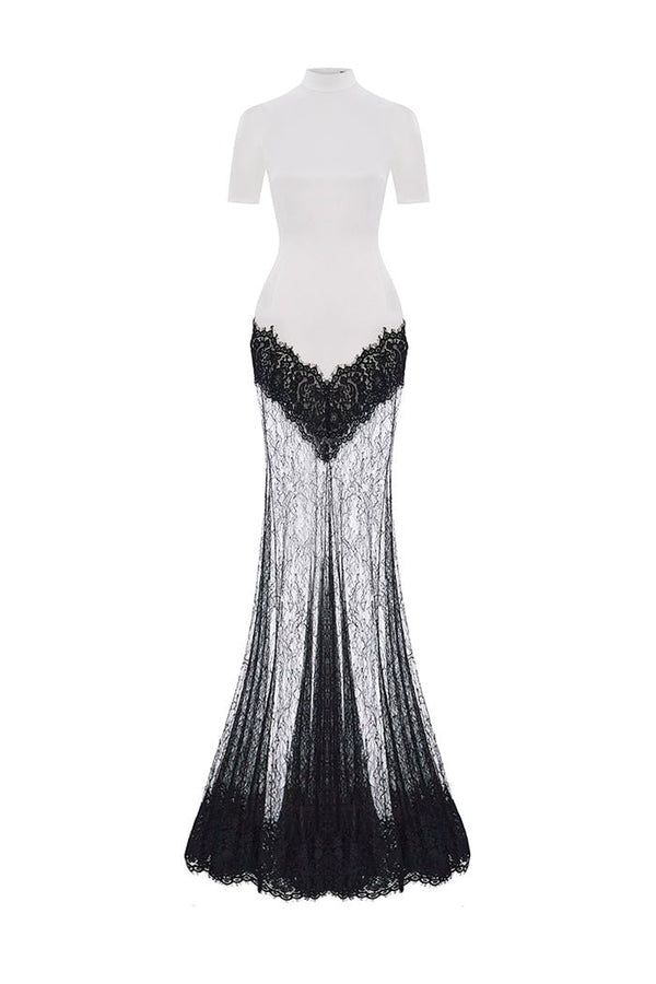 rasario Satin and lace maxi dress white/black S106X210 – RASARIO