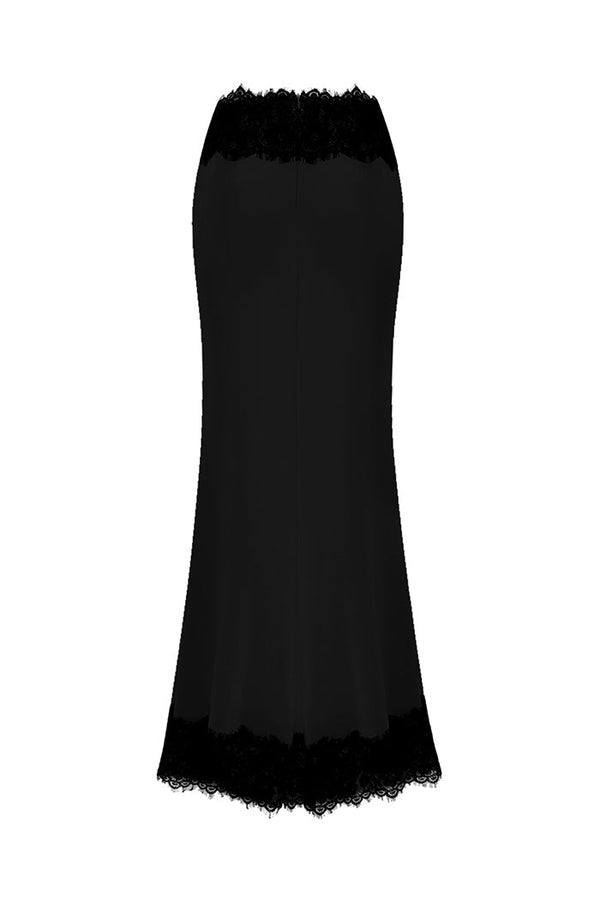Rasario Satin And Lace Maxi Skirt Black S085X010 – RASARIO