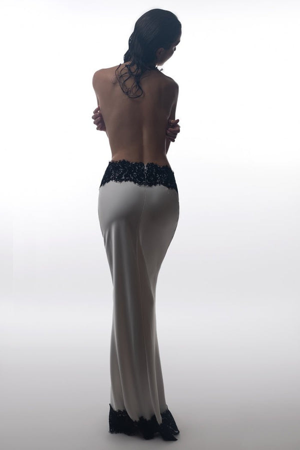 Rasario Satin And Lace Maxi Skirt Turquoise/black S085X630 – RASARIO