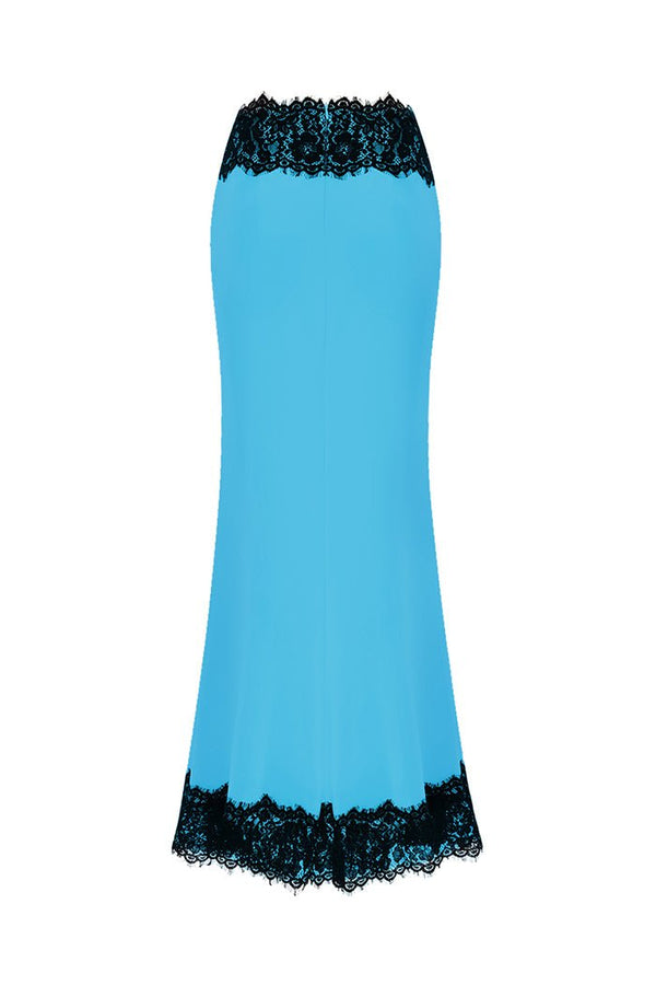 Rasario Satin And Lace Maxi Skirt Turquoise/black S085X630 – RASARIO