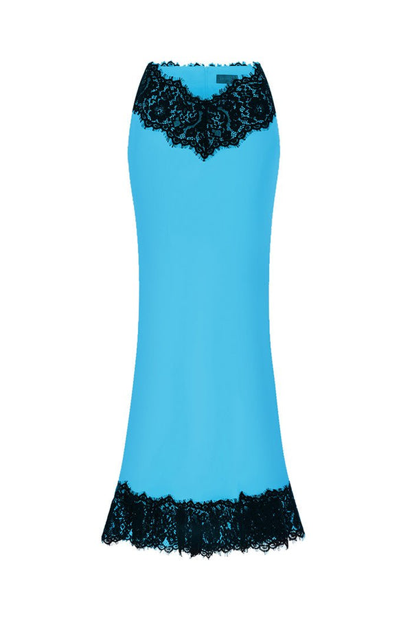 rasario Satin and lace maxi skirt turquoise/black S085X630 – RASARIO