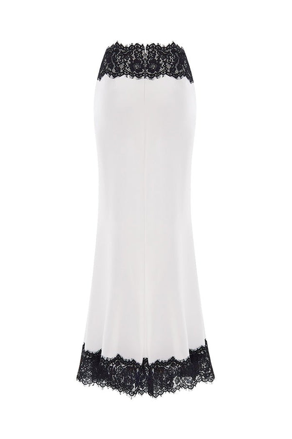 Rasario Satin And Lace Maxi Skirt White/black S085X210 – RASARIO