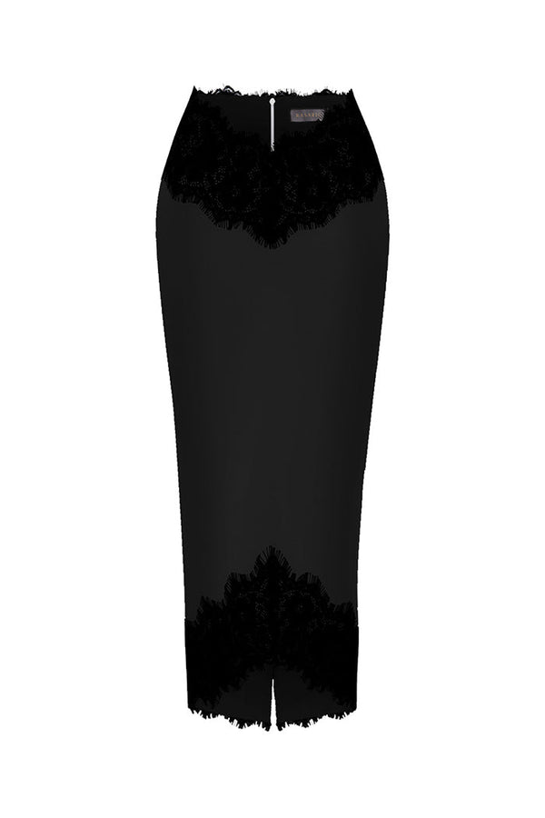 rasario Satin and lace midi skirt black S084D010 – RASARIO