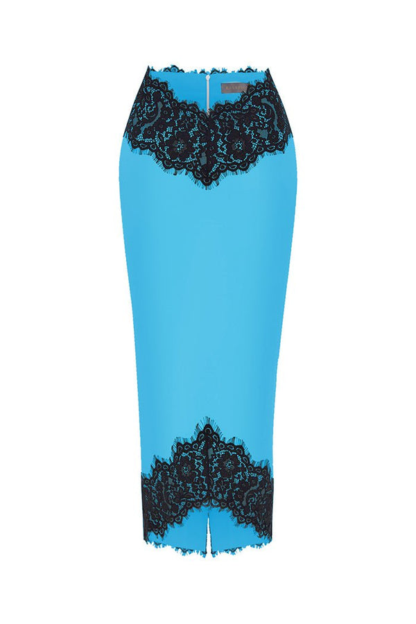 rasario Satin and lace midi skirt turquoise/black S084D630 – RASARIO