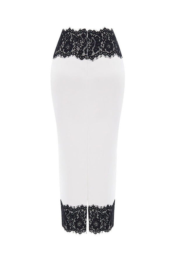Rasario Satin And Lace Midi Skirt White/black S084D010 – RASARIO
