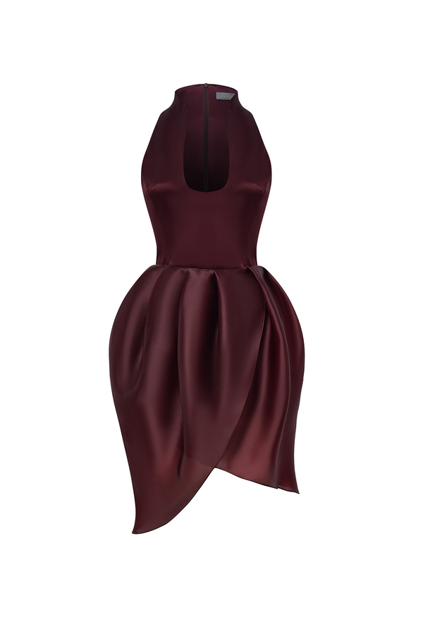 rasario Satin and silk organza mini dress burgundy 041DN013 – RASARIO