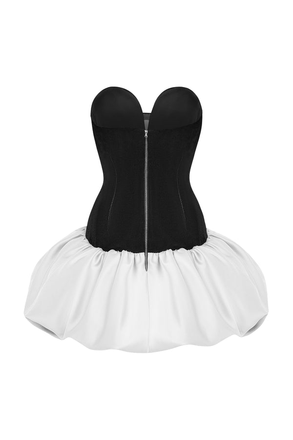Rasario Satin And Velvet Corset Mini Dress With Voluminous Skirt Black/white 058DN012 – RASARIO