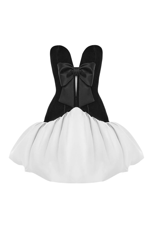 rasario Satin and velvet corset mini dress with voluminous skirt black/white 058DN012 – RASARIO