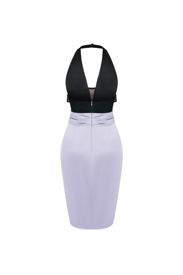 Rasario Satin And Velvet Fringed Mini Dress Black/lilac 065DN124 – RASARIO