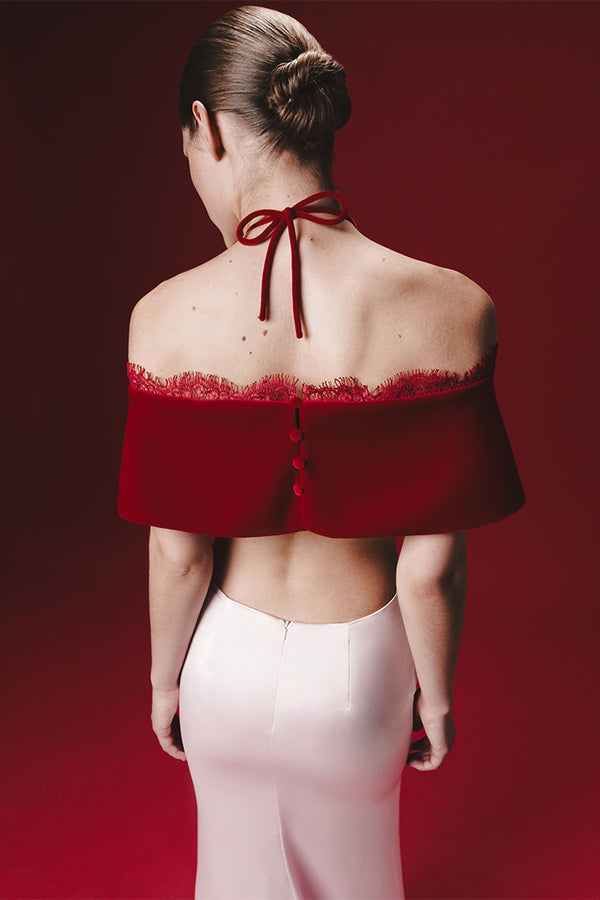 Rasario Satin And Velvet Maxi Dress With A Flower White/black 030DX021 – RASARIO