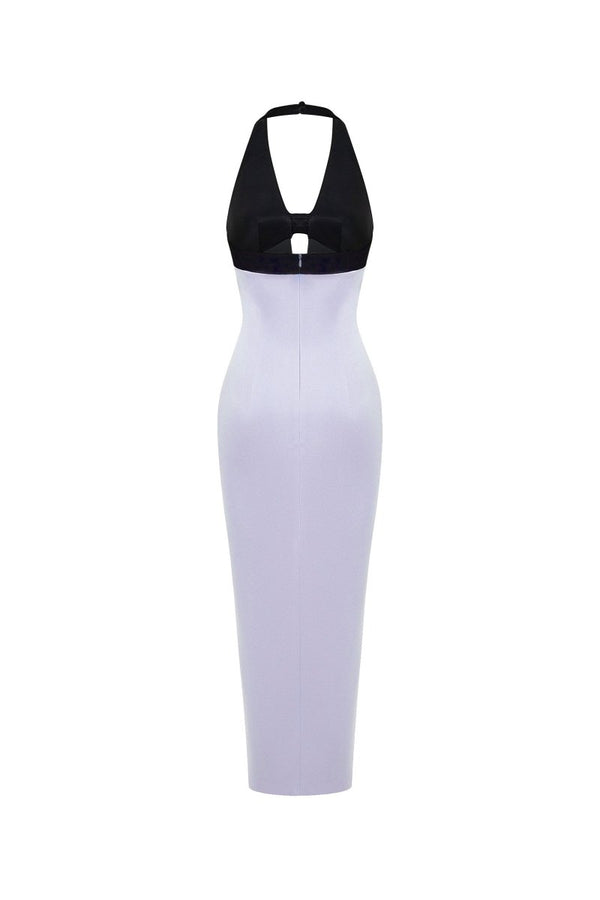 Rasario Satin And Velvet Midi Dress Lilac 059DD024 – RASARIO