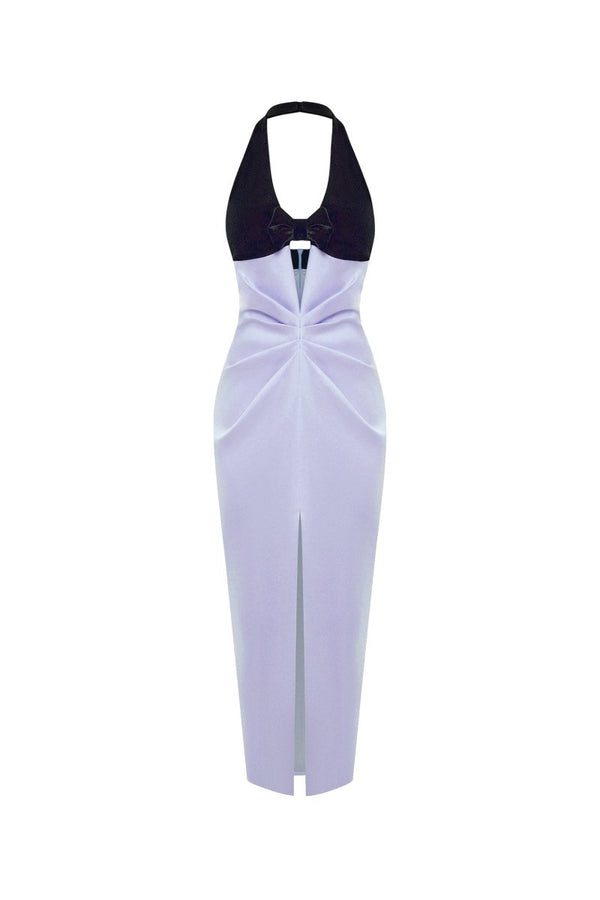 rasario Satin and velvet midi dress lilac 059DD024 – RASARIO