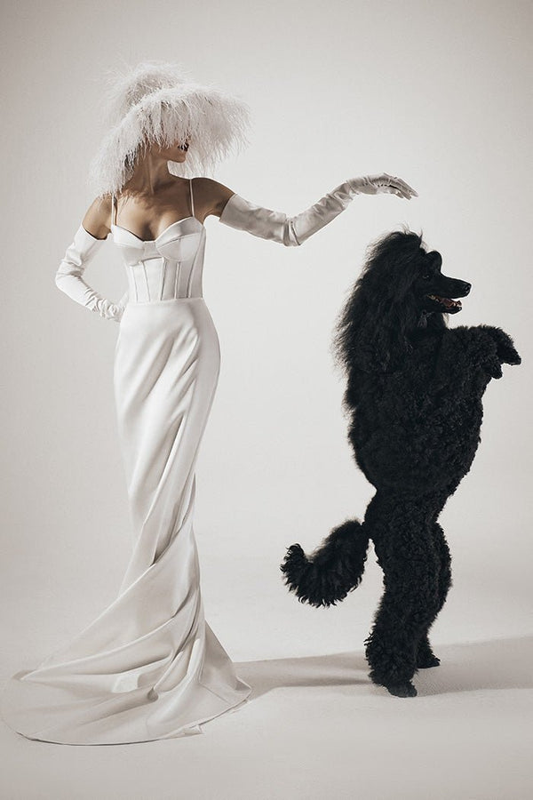 rasario Satin bustier corset maxi dress with a train B009X020 – RASARIO