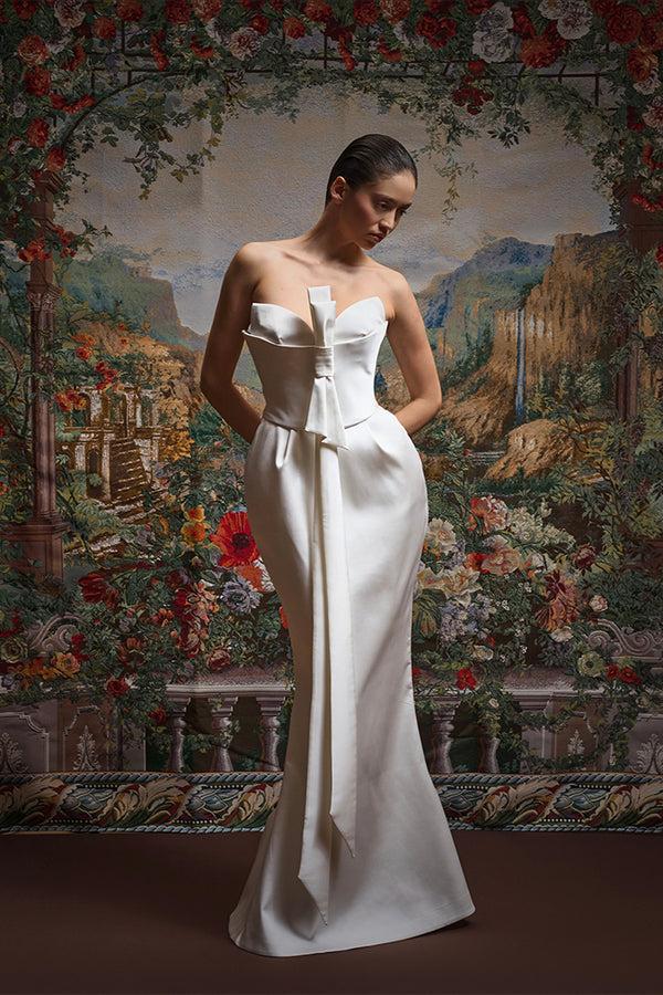 rasario Satin corset maxi dress white 004DX002 – RASARIO