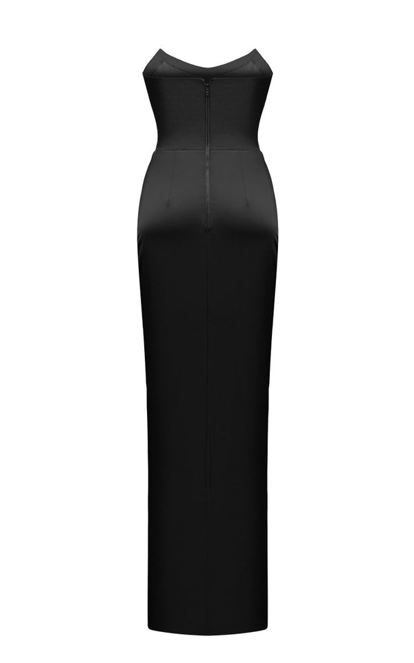 Rasario Satin Corset Maxi Dress With Draped Skirt  Black P007X010 – RASARIO