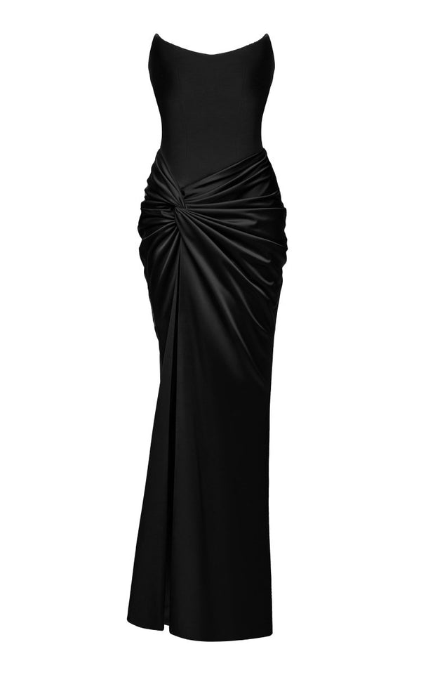 rasario Satin corset maxi dress with draped skirt  black P007X010 – RASARIO