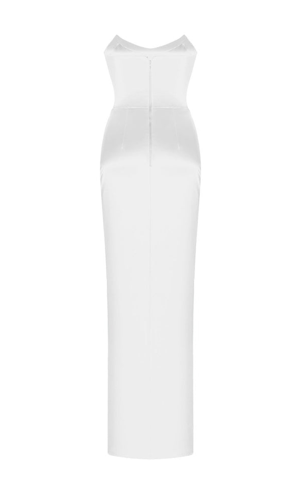 Rasario Satin Corset Maxi Dress With Draped Skirt  White P007X020 – RASARIO