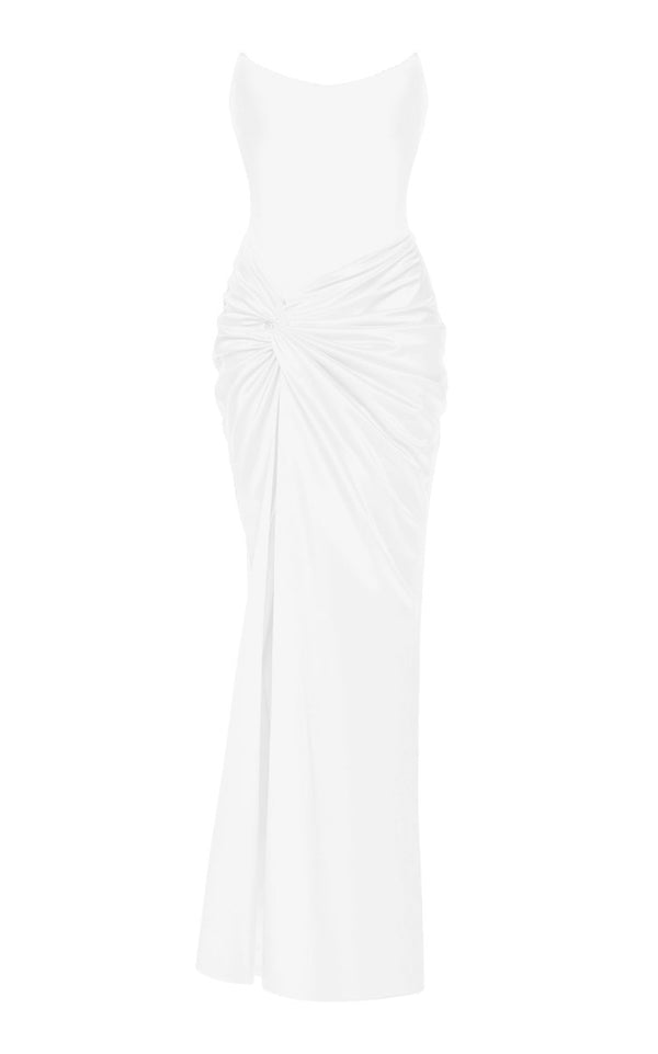 rasario Satin corset maxi dress with draped skirt  white P007X020 – RASARIO