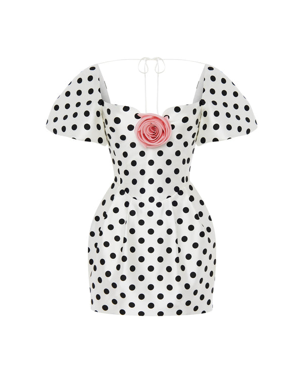 rasario Satin corset mini dress with a chiffon flower black/white 124DN002 – RASARIO