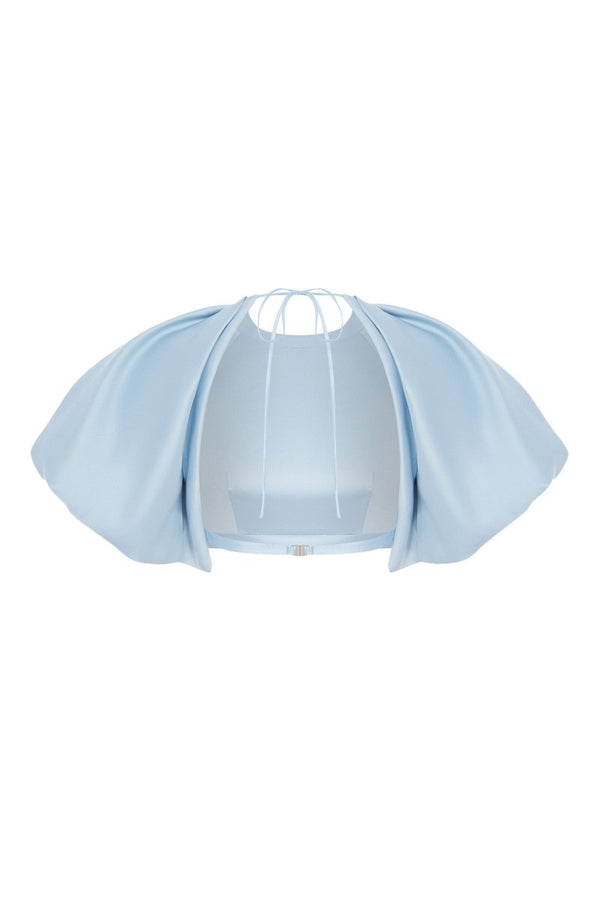 Rasario Satin Cropped Top With Voluminious Sleeves Light Blue 056TP027 – RASARIO