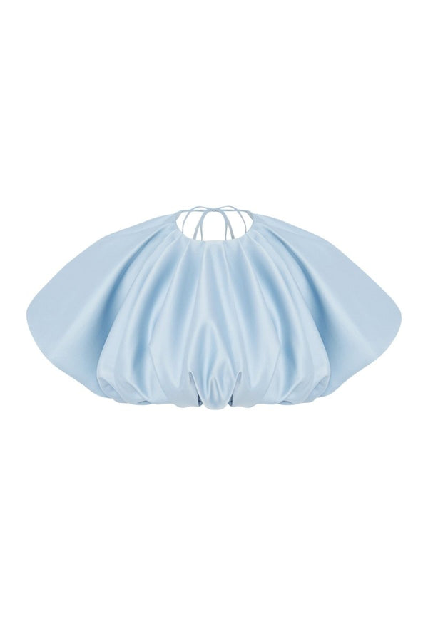 rasario Satin cropped top with voluminious sleeves light blue 056TP027 – RASARIO