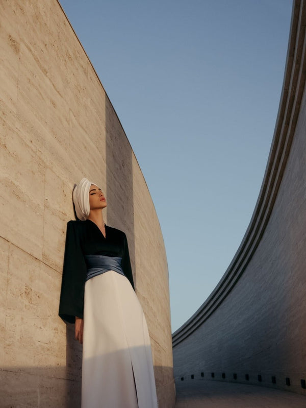 Rasario Satin Front-slit Maxi Dress With Draped Belt Burgundy R022X090 – RASARIO