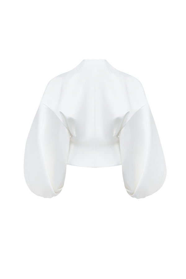 Rasario Satin Jacket With Voluminous Sleeves And A Flower White 008BZ002 – RASARIO