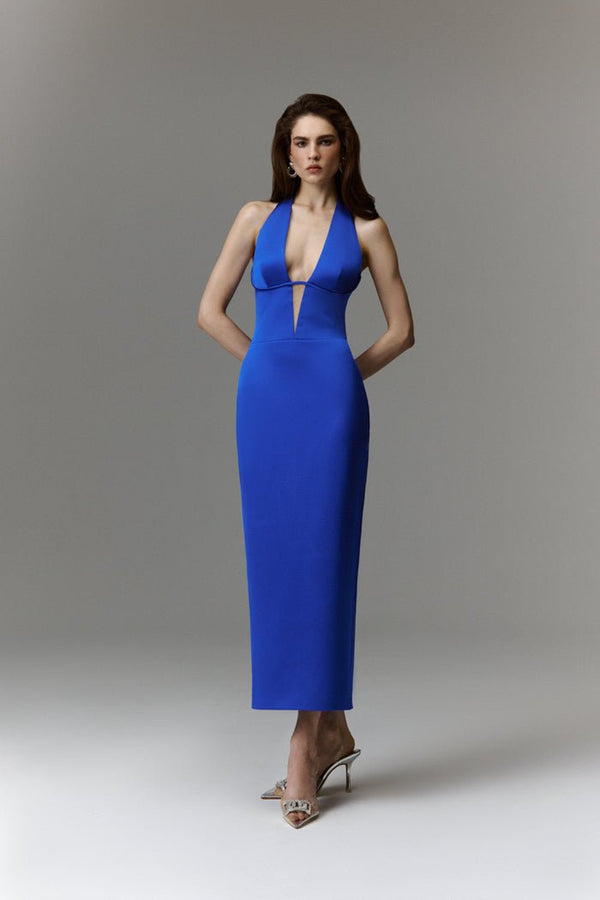 Rasario Satin Long Midi Dress With A Cutout Wine F107M300 – RASARIO