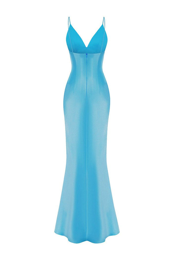 Rasario Satin Maxi Dress Turquoise S090X770 – RASARIO