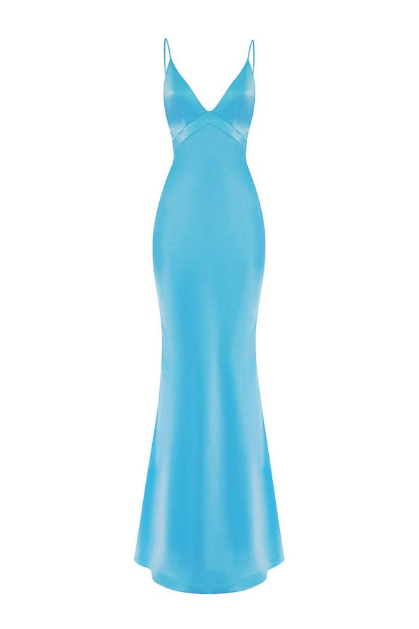 rasario Satin maxi dress turquoise S090X770 – RASARIO