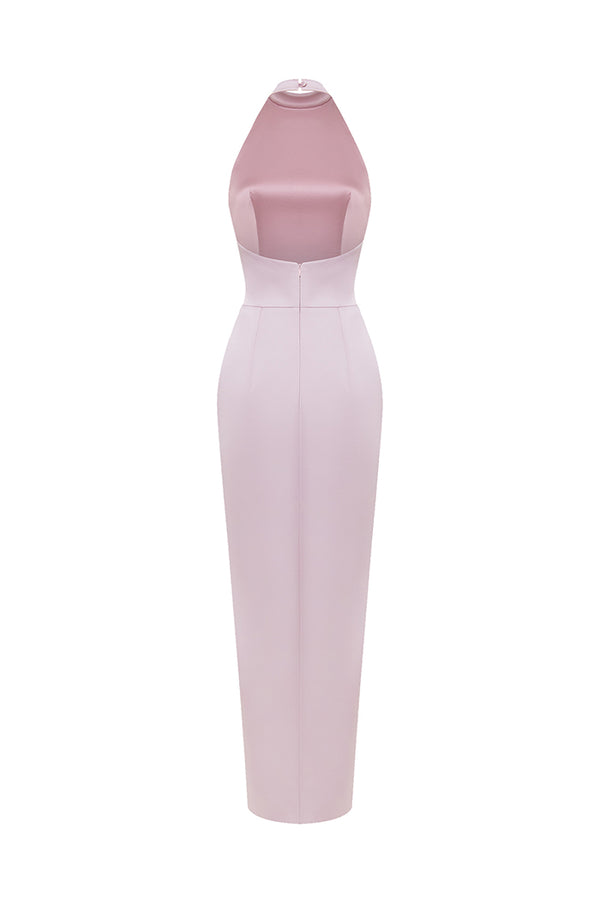Rasario Satin Maxi Dress With A Side Slit Light Pink 061DX029 – RASARIO
