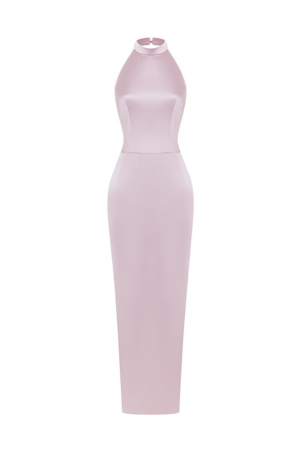 rasario Satin maxi dress with a side slit light pink 061DX029 – RASARIO