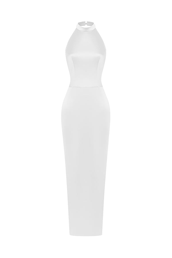 rasario Satin maxi dress with a side slit white 061DX002 – RASARIO